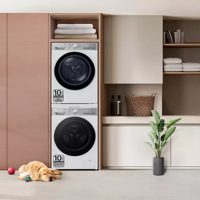 LG Torre de Lavado, Blanca, Lavadora inteligente 13kg, 1400rpm, Un 10% mas eficiente que A + Secadora 10kg, A+++\tT, TORRE1310KG.SET.EEES.C